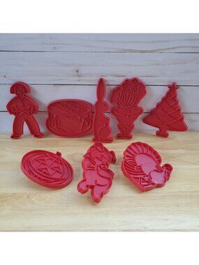 VTG Red Tupperware Cookie Cutters Halloween Christmas Thanksgiving Birthday 1970